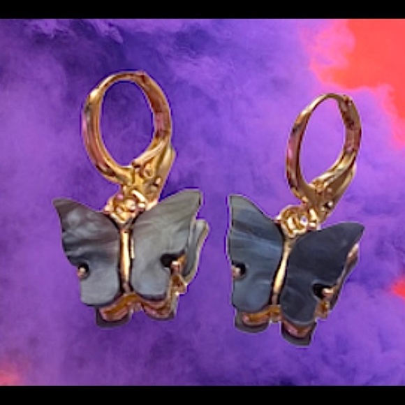 Black butterfly earrings jade Papillon gold 3/$30 NO FURTHER DISCOUNTS - Picture 3 of 6